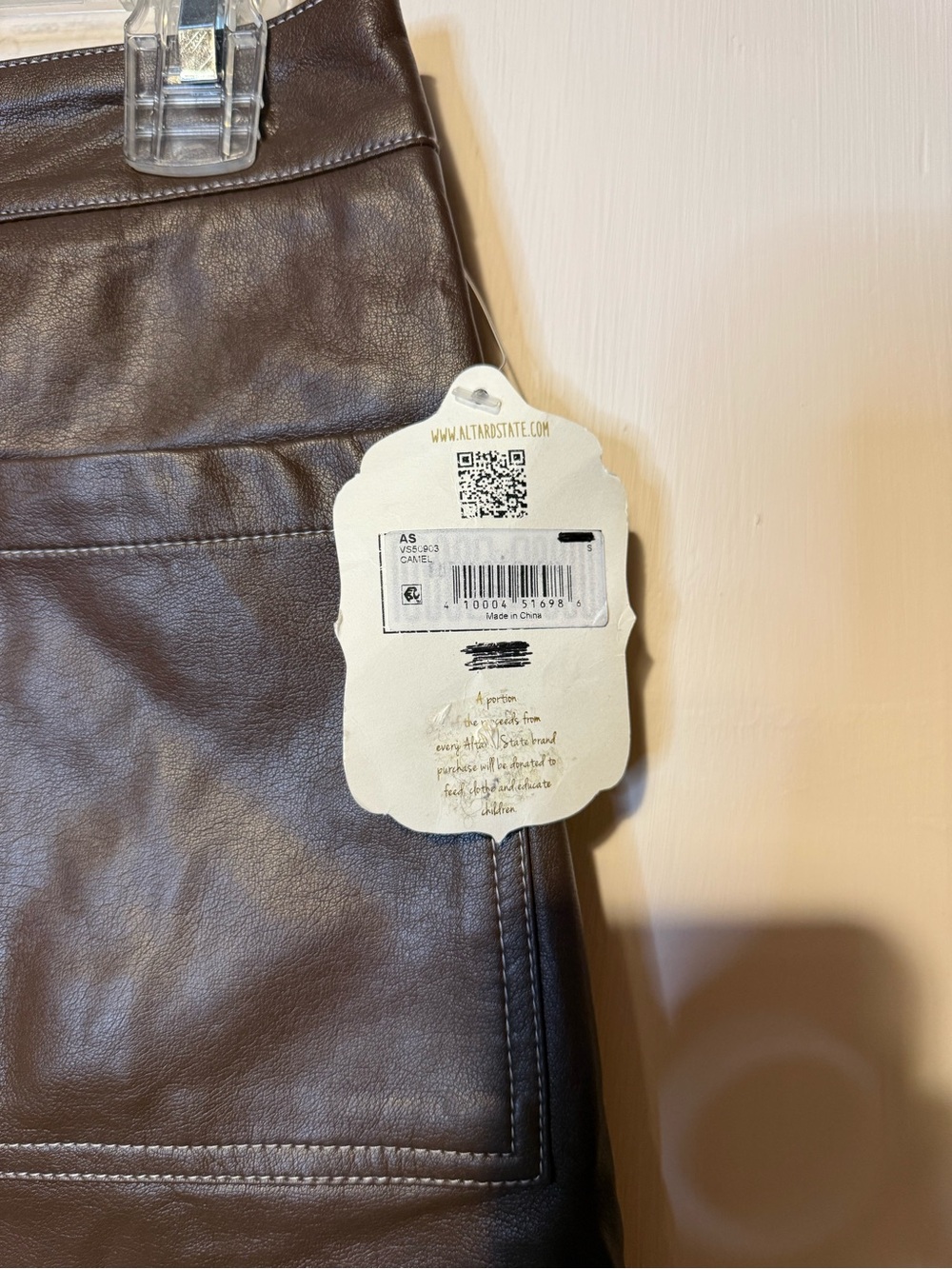 NEW Altar'd State Brown Camel Faux Leather Mini Skirt Sz Small Festival Date - Picture 3 of 8